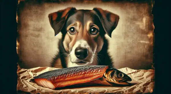 Pies z zaciekawieniem patrzy na wędzoną rybę. Czy pies może jeść rybę wędzoną?