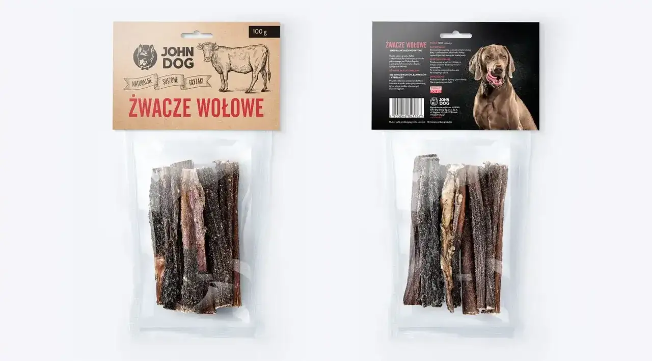 Naturalne, suszone żwacze wołowe dla psa. Zdrowa przekąska od John Dog.